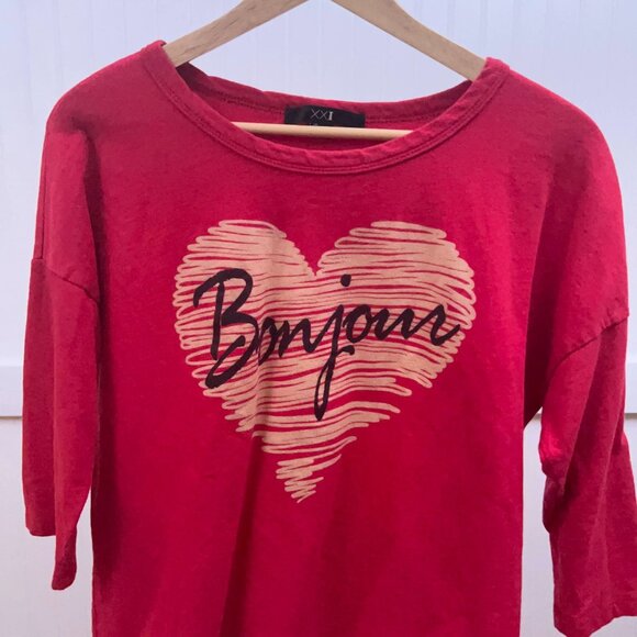 Forever 21 | Red Heart Bonjour Graphic Pullover Sweater | Women's L | Casual - Picture 4 of 9